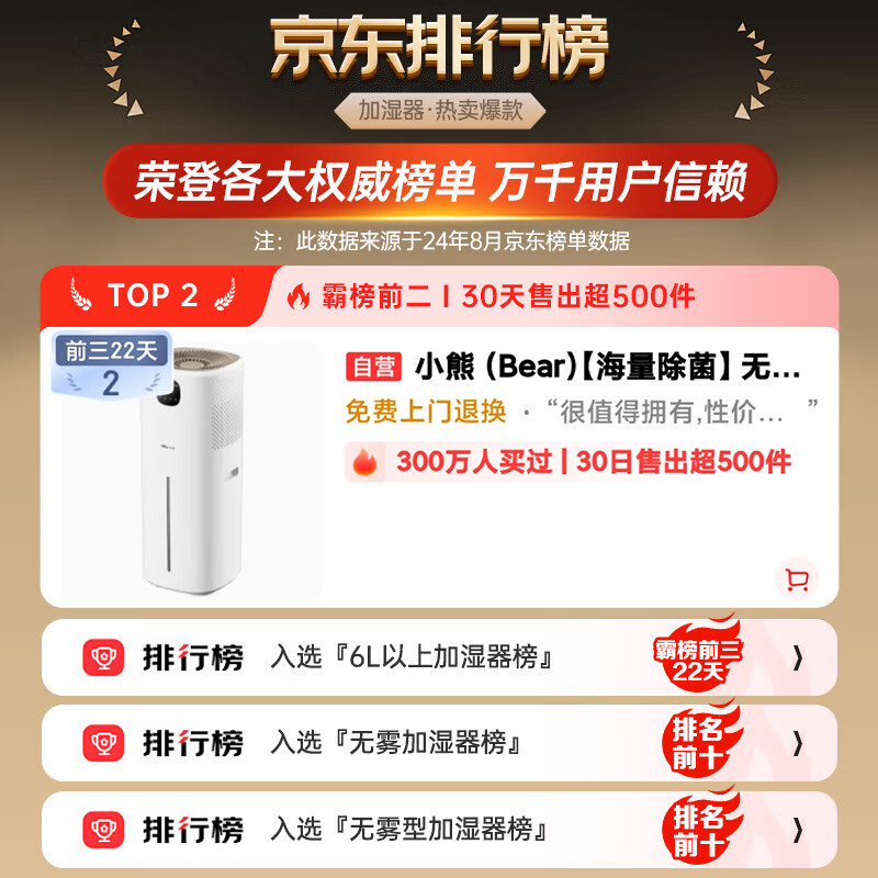 小熊(Bear)无雾加湿器 落地式 家用大容量卧室婴儿空气加湿净化器JSQ-FA0B1高清大图