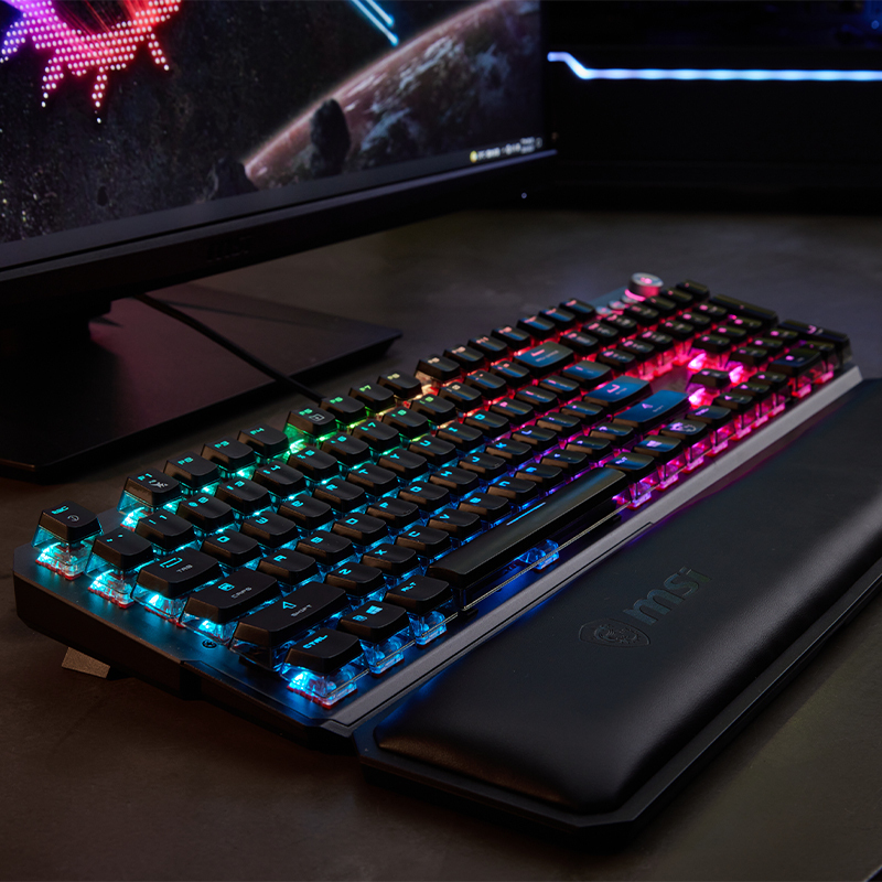 微星msigk71sonic机械键盘微星定制红轴rgb炫光透明键帽有线电竞键盘