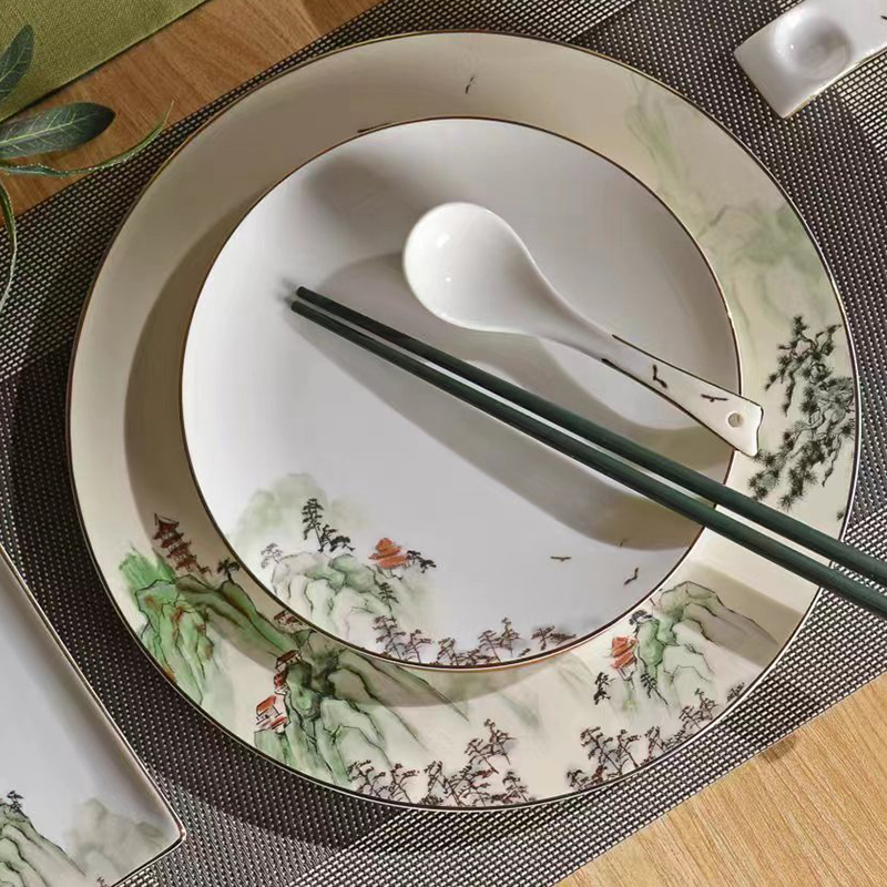 北国风光骨瓷摆台鸟鸣涧TS-BT套