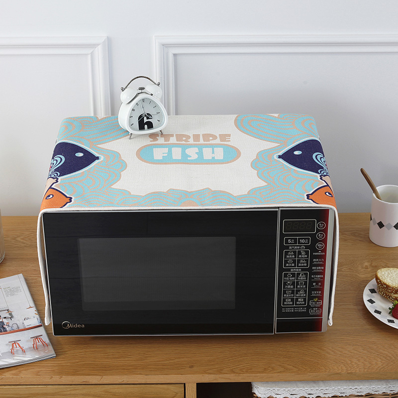 家柏饰(CORATED)北欧盖巾布艺装饰布艺鞋柜布长方形多用途微波炉布罩 多彩鱼棉麻款 35*100CM高清大图