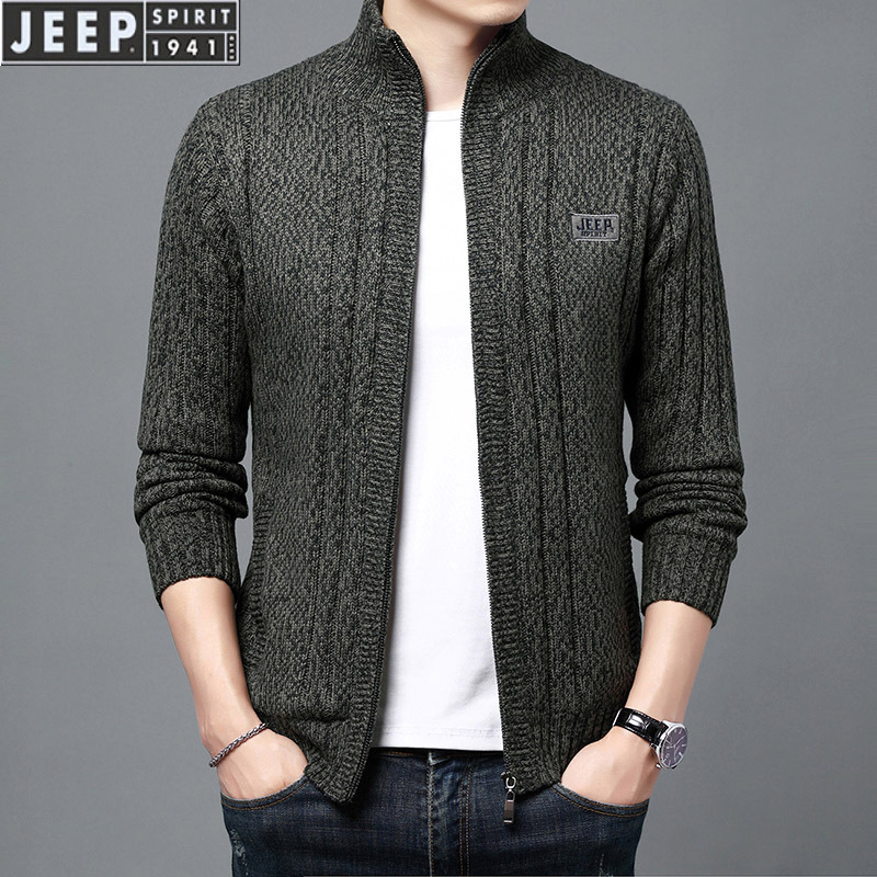 JEEP SPIRIT吉普秋冬加绒毛衣男秋冬针织衫男运动开衫加厚外套高清大图