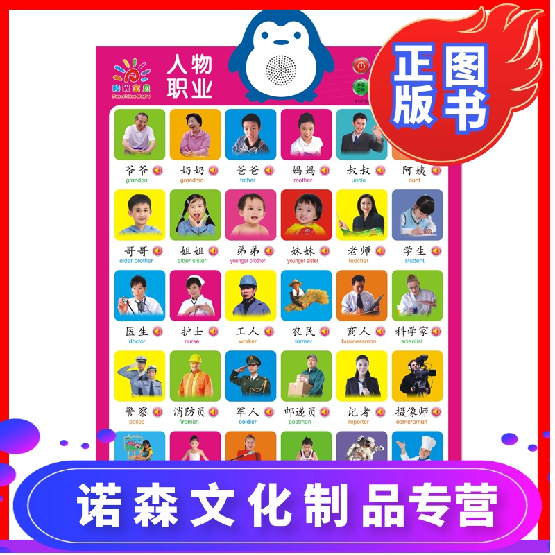【诺森正版】dd 阳光宝贝新版有声挂图人物职业 0-1-2-3-6岁宝宝语音
