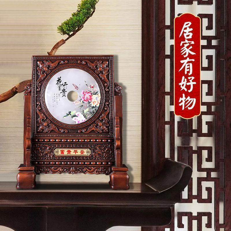 花开富贵玉石平安扣摆件屏风摆台家居客厅博古架装饰品办公室摆件_241
