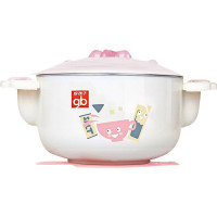gb好孩子儿童不锈钢餐具3件套叉勺保温碗礼盒套装粉红