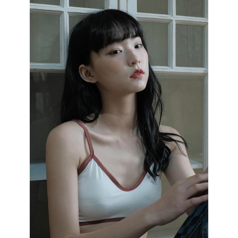 馨帮帮bra学生拼色运动背心内衣女简约无钢圈吊带文胸抹胸防走光