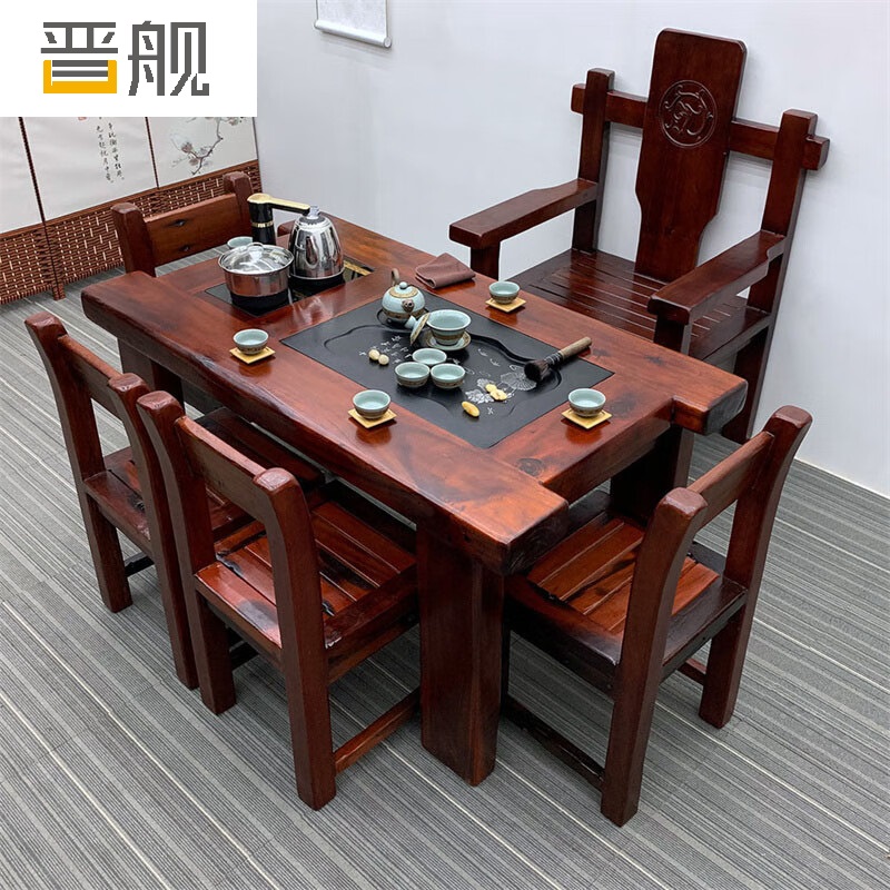 晋舰 茶台老船木茶桌椅组合中式家具功夫小茶几茶艺茶具套装一体1.35米高清大图