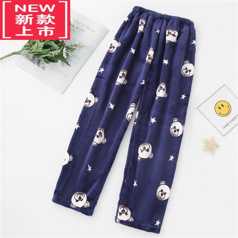 可莉允儿童睡裤宝宝珊瑚绒暖暖裤秋冬女童加绒保暖单裤男童法兰绒家居裤保暖裤图片