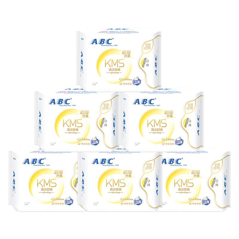 abc卫生巾日用 纤薄棉柔240mm*8片*6包姨妈巾