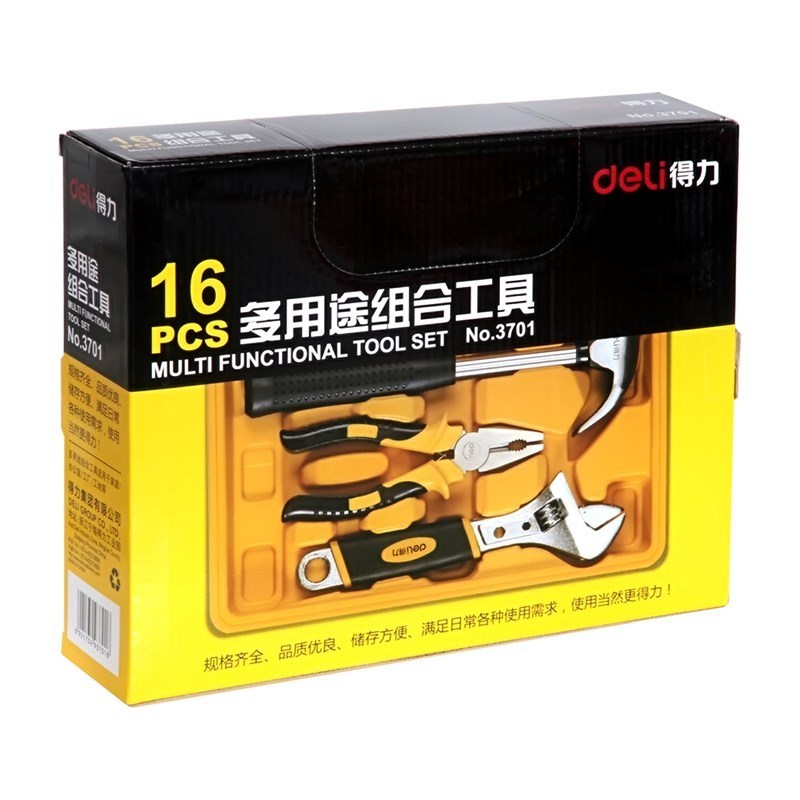 得力 3701 多用途组合工具箱16件套工 具组合套装 维修五金工具套装