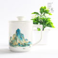 北国风光 千里江山图骨瓷茶漏杯滤茶器国潮随手礼 TS-0497L套