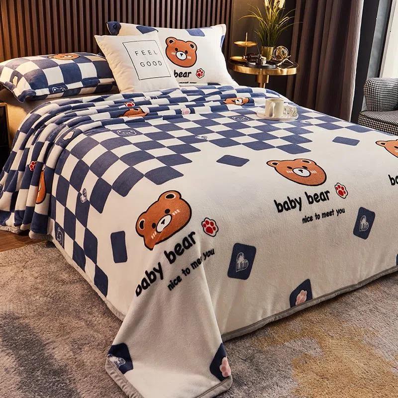 珊瑚绒毯子法兰绒毛毯盖毯双人单人床单单件空调毛巾小被子 英伦熊铺盖两用 230x250cm加大/约2.6斤