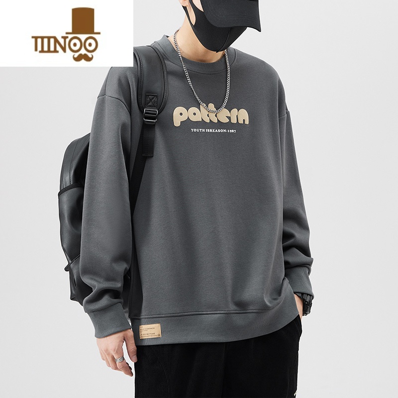 YANXU卫衣男2023新款宽松百搭休闲长袖打底t恤男士圆领2士打男高清大图