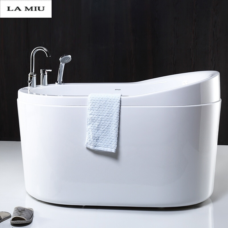 卫浴普通小浴缸独立式浴池家用亚克力浴盆1.2米迷你浴缸[anW024Q含龙头套装]≈1.2m波迷娜BOMINA