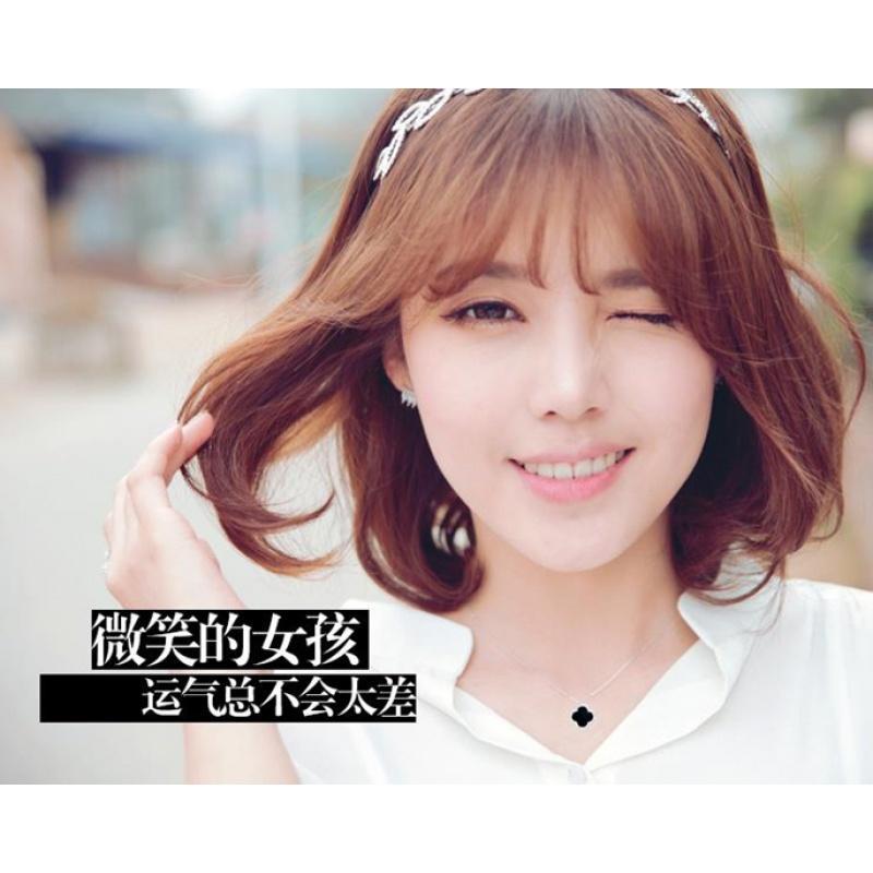 S925纯银四叶项链坠女 日韩简约黑色锁骨链简约玛瑙双面坠送女朋友老婆生日礼物送女朋友七夕情人节礼物