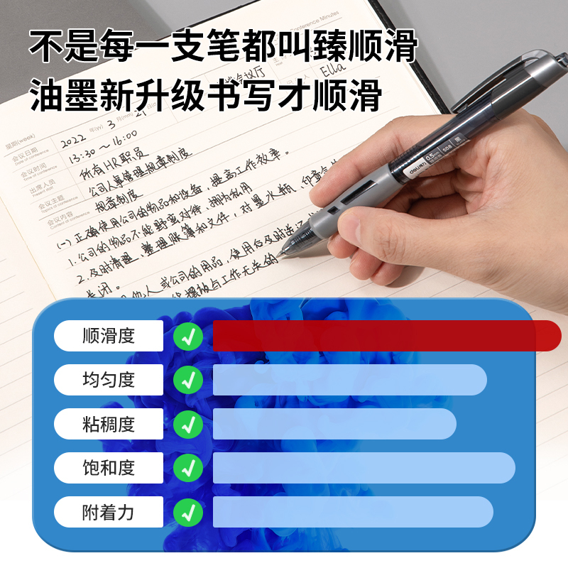 得力 臻顺滑办公中性笔0.5mm弹簧头(黑色) 12支/盒 一盒装 按动中性笔学习办公专用笔 S08