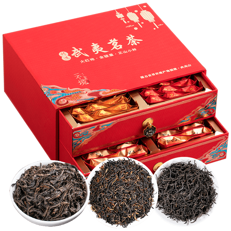 痴福 红茶金骏眉正山小种乌龙茶大红袍组合装茶叶礼盒装500克高清大图