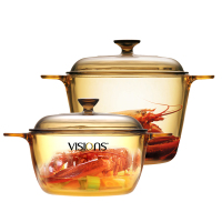 美国康宁(VISIONS)套装晶彩透明汤锅3.5升(20CM)+1.5升(17.5CM)家用玻璃砂锅炖锅煮锅涮锅
