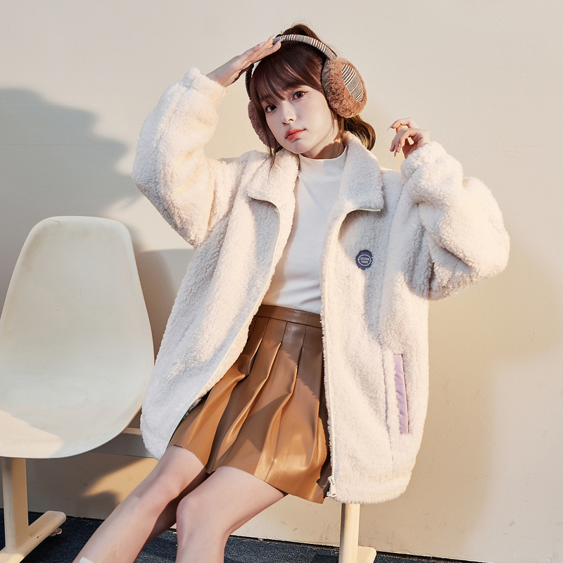 [2.5折价117元]唐狮秋冬新款外套女仿羊羔毛加厚休闲甜美百搭短款上衣潮流