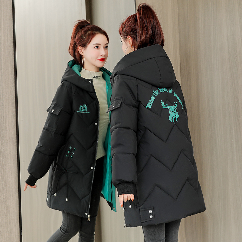 大码棉服女2024年冬季新款韩版长款bf宽松加厚棉袄外套防寒女棉衣高清大图