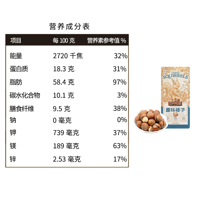 三只松鼠榛子平榛坚果山板栗炒货干果零食原味榛子185g*1袋