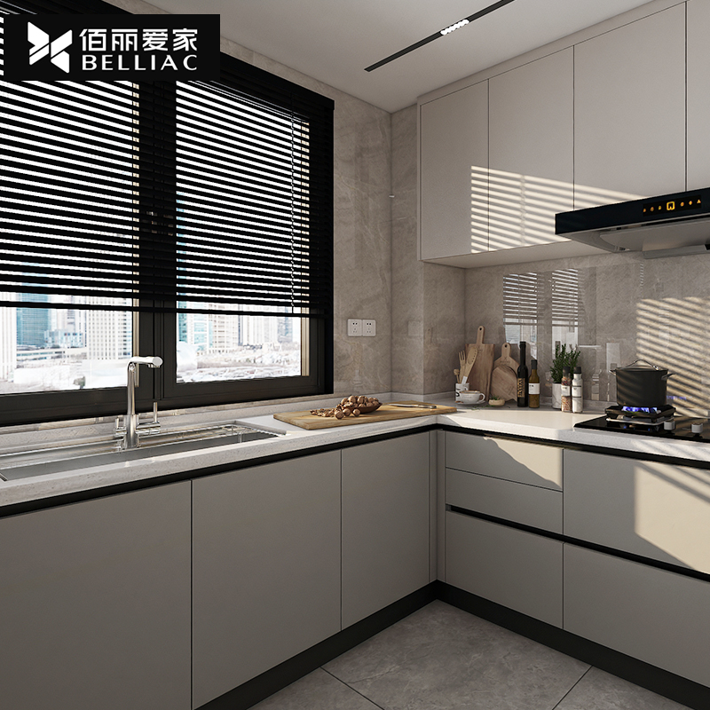 佰丽爱家全屋定制现代轻奢厨房橱柜整体设计石英石台面灶台柜定制