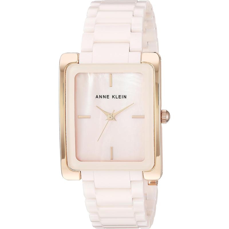 Anne Klein手表女秒针石英矩形表盘陶瓷表带28毫米表径商务休闲高清大图