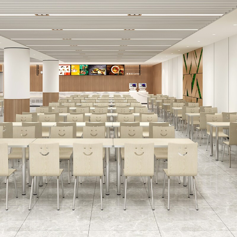 绵冠MIANGUAN不锈钢餐桌学生员工食堂餐桌椅小吃店双人不锈钢支架连体快餐桌椅高清大图
