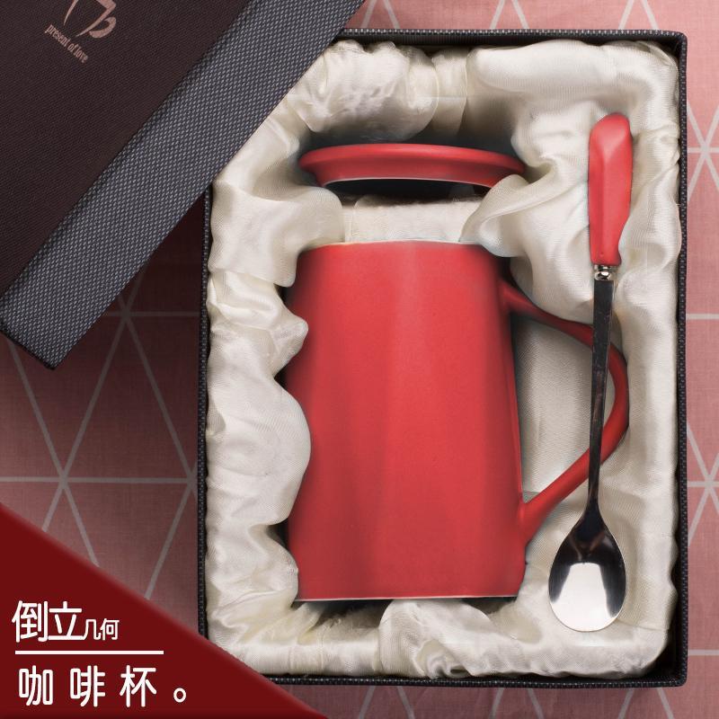 创意潮流陶瓷杯子马克杯ins北欧办公牛奶咖啡杯带盖带勺情侣水杯