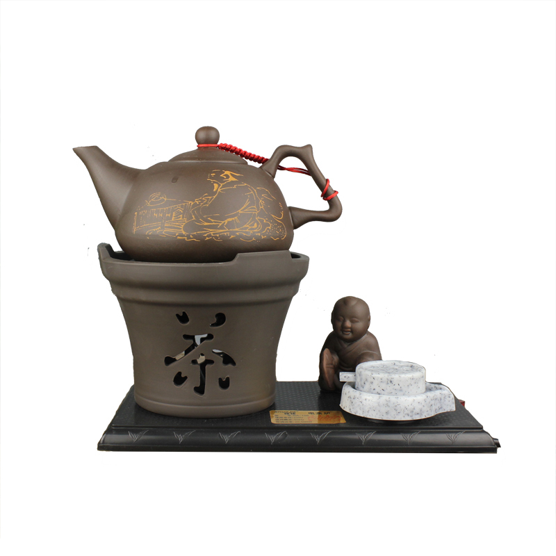 陶然电茶炉 童趣功夫煮茶器纳丽雅(Naliya)紫砂玻璃陶瓷养生壶电子热烧水陶瓷炉 黑圆单炉