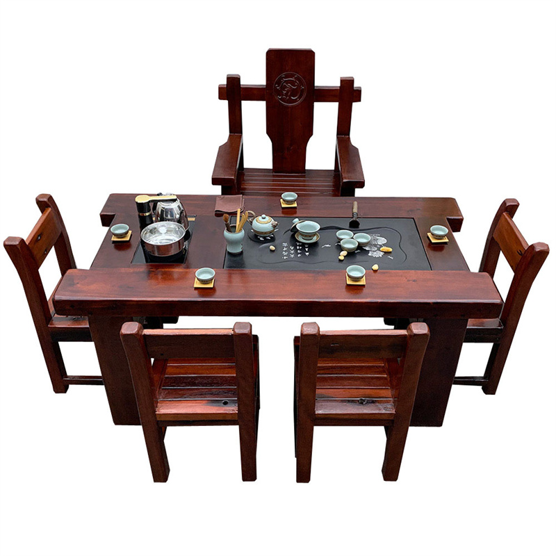 戴劲 茶台老船木茶桌椅组合中式家具功夫小茶几茶艺茶具套装一体 1.6米