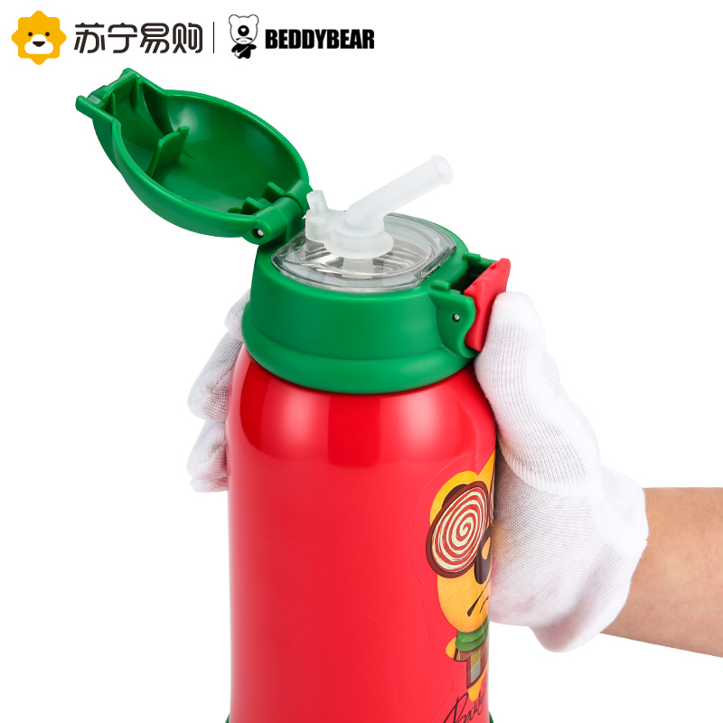 杯具熊(beddybear) 儿童保温杯宝宝学饮杯带吸管直饮两用儿童水杯男女儿童不锈钢水壶 红色小熊 630ml