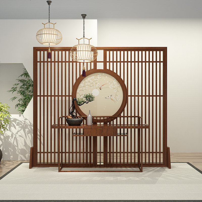 新中式实木玄关隔断客厅屏风隔断酒店茶社定制现代简约座屏隔断 200*
