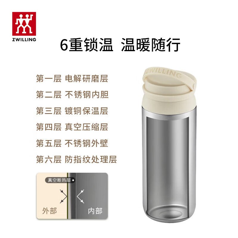 双立人提手茶滤保温杯 白色450ml 1029001高清大图