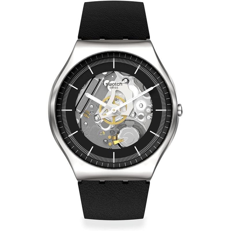 斯沃琪swatchblackskeleton时尚百搭个性经典镂空表盘休闲舒适男款