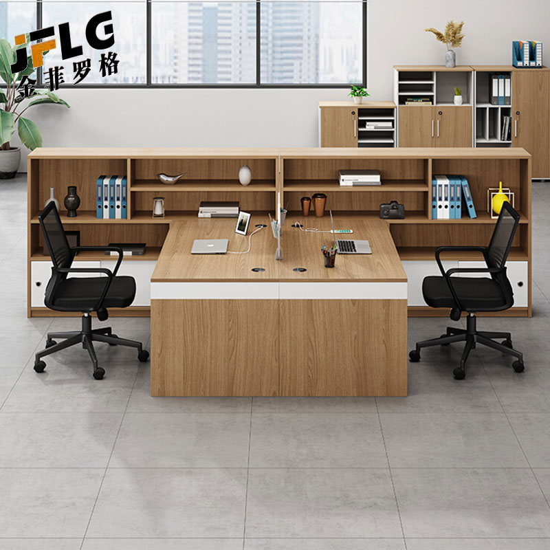 金菲罗格财务办公桌简约现代职员工位办公室办公桌 干字四人位+柜高清大图