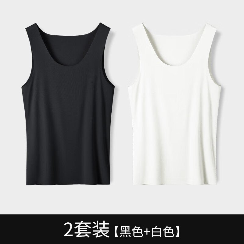中锐智采 莫代尔男士背心内衣打底衫男内衣无痕汗衫跨栏无袖背心男式 黑色+白色高清大图