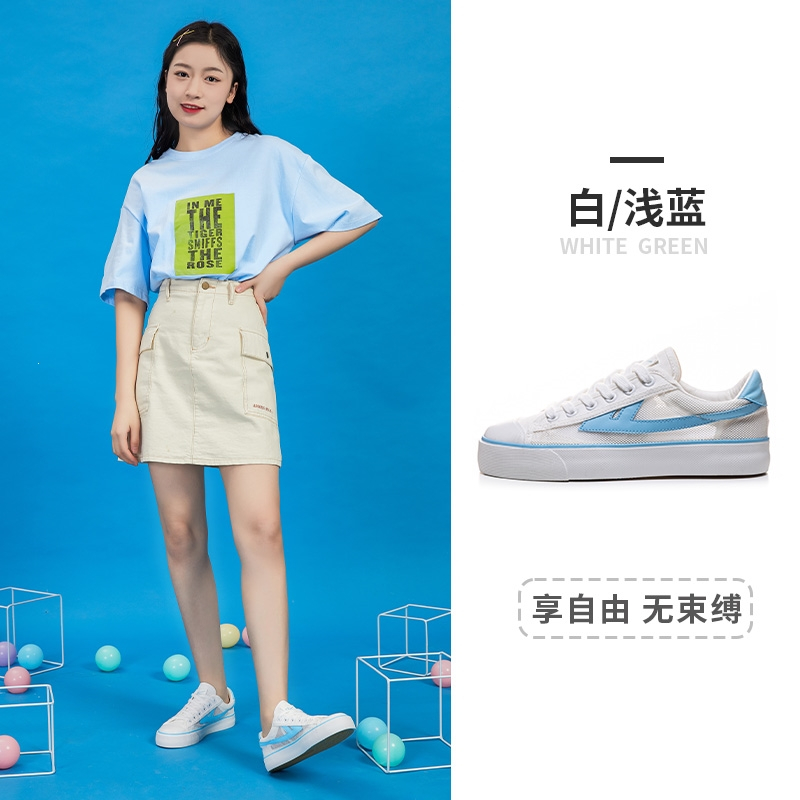 回力(Warrior)帆布鞋女2022春季新款透气网面女鞋元气小白鞋北卡蓝鞋子板鞋