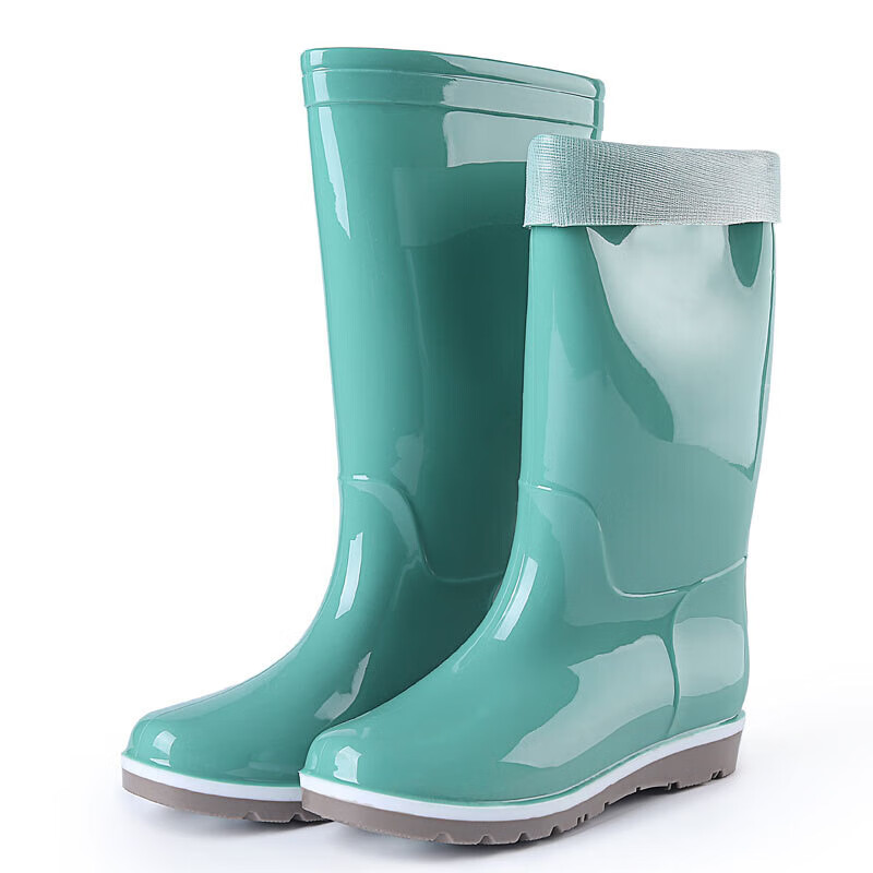 猎邺 女士高筒雨鞋 防水防滑耐油耐酸碱水鞋劳保胶鞋透气内里 绿色 40高清大图