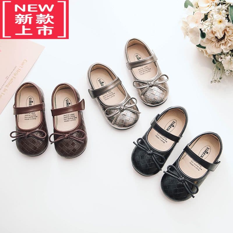 可莉允新款内里童鞋方格蝴蝶结女童小皮鞋儿童软底宝宝春秋公主鞋运动休闲鞋图片