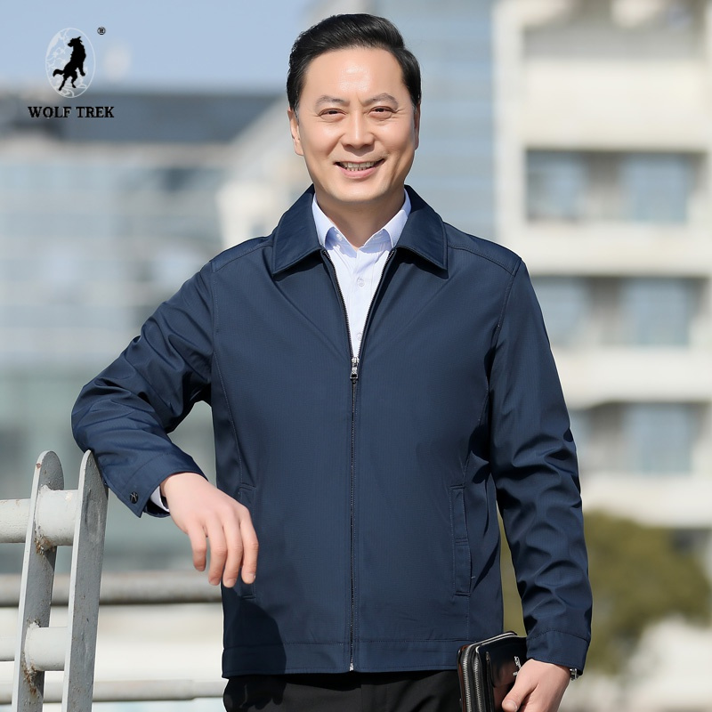 外套男休闲商务干部领导上衣服装中老年人夹克男士春装爷爷 翻领