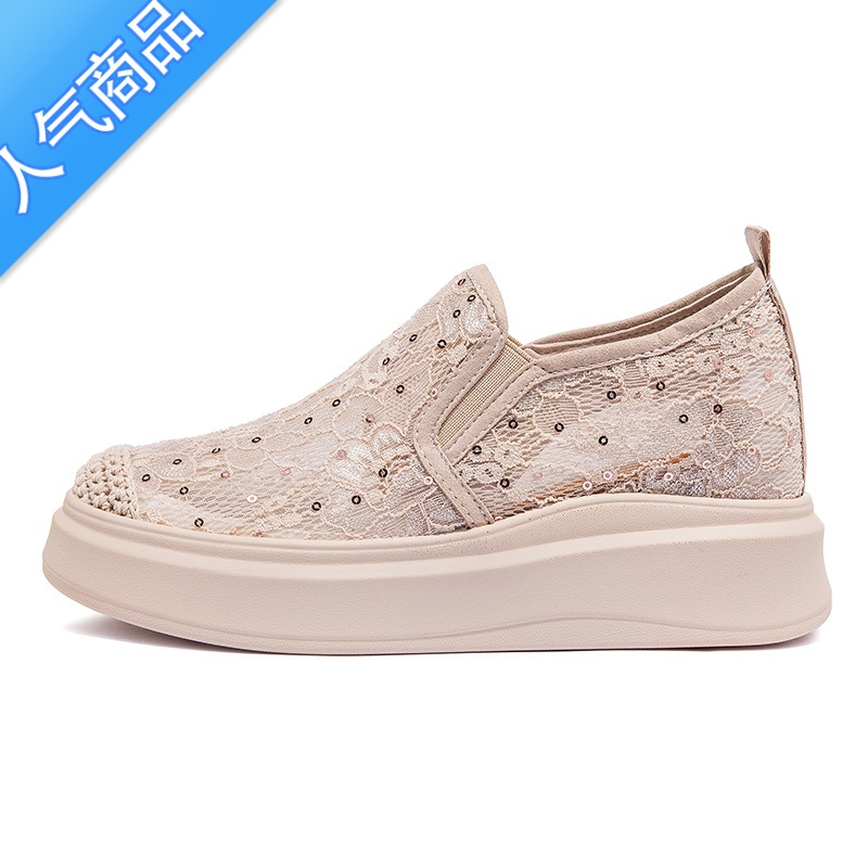 SUNTEK小码313233蕾丝渔夫鞋女内增高厚底亮片一脚蹬小个子乐福鞋透气34高清大图
