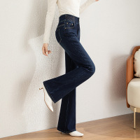 冬季高腰刺绣喇叭裤韩版加厚加绒微喇牛仔裤女长款 28 深蓝色