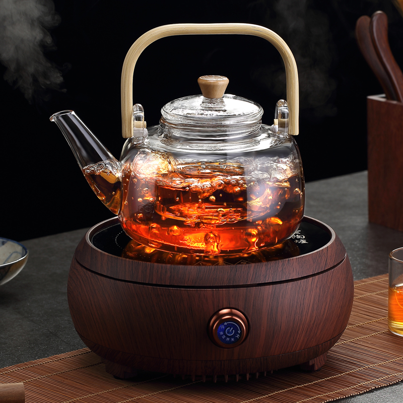 单煮胆900ml单壶(送4杯) 玻璃提梁煮茶壶加厚蒸茶壶白茶蒸煮茶器电陶