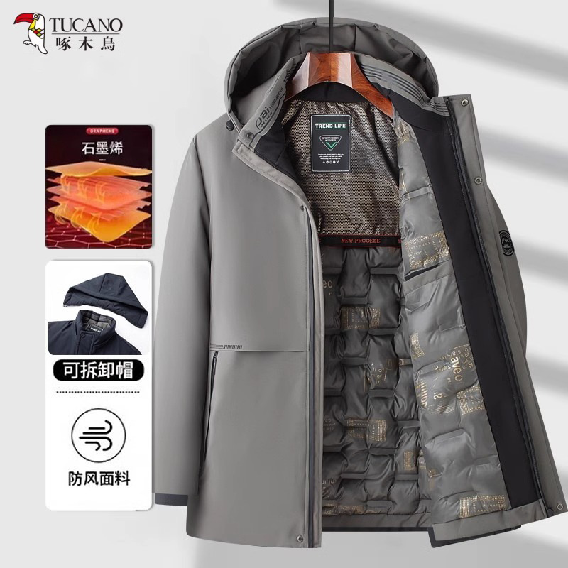 啄木鸟棉衣男冬季新款保暖棉袄加绒加厚中老年休闲石墨烯连帽外套高清大图