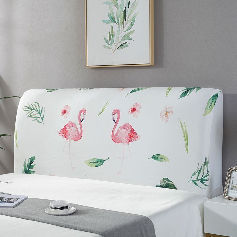 家柏饰(CORATED)北欧风床头罩套床头套软包防尘罩床背罩子保护套1.8床弹力布1.5床 绿叶火烈鸟 床头宽度1.2米高清大图
