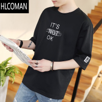 HLCOMAN七分袖t恤男士短袖夏季韩版潮流中袖宽松五分半袖潮牌体恤上衣服