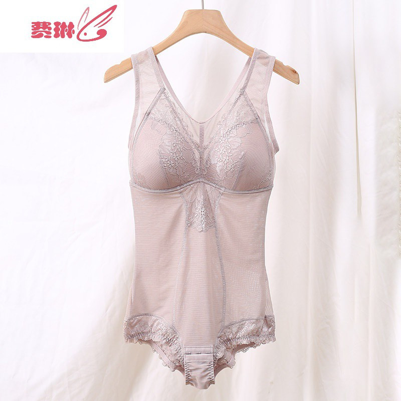 免穿文胸连体塑身衣女夏季薄超薄收腹束腰塑形带胸罩束身美体内衣费琳