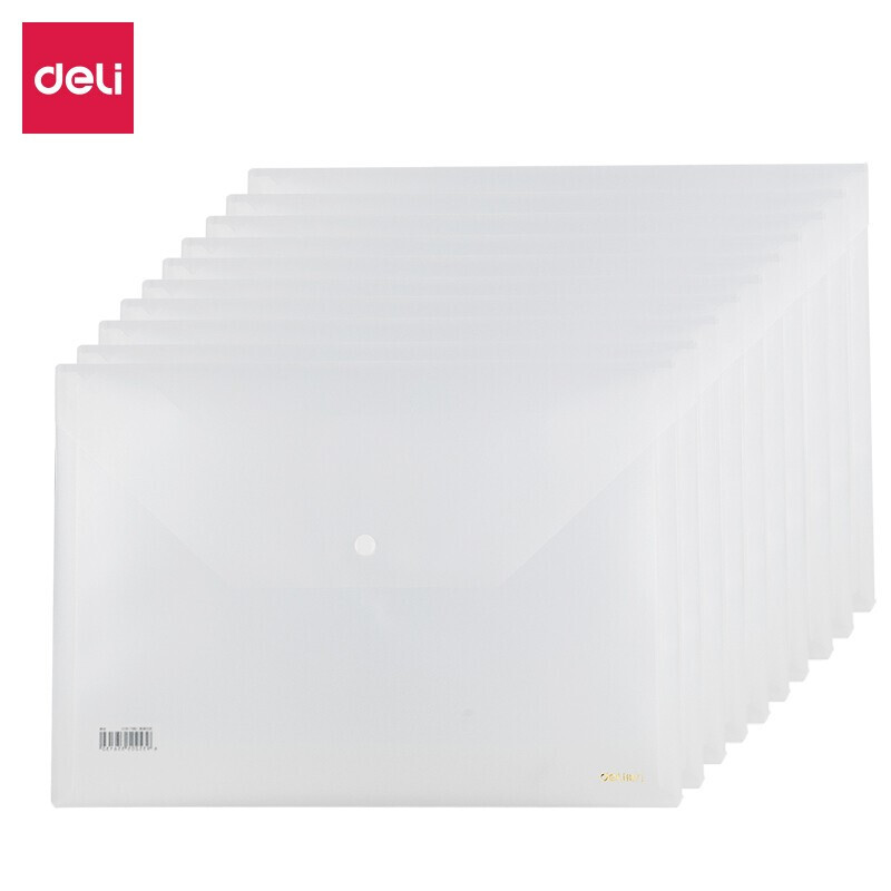 得力(deli)5501按扣资料袋 透明文件袋 A4 颜色随机【10只装】