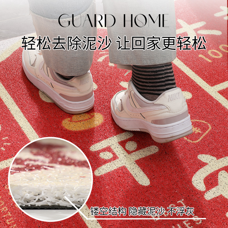 蛇年新款入户门地垫进门口丝圈防滑除尘脚垫家用红色耐磨玄关地毯高清大图