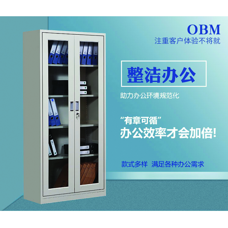 兴元 办公柜系列 钢制文件柜 通玻对开门柜 XS-001 灰白色